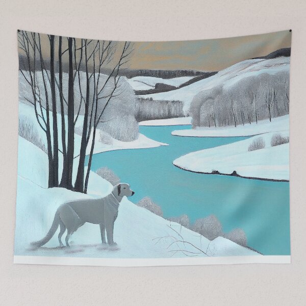 Item preview, Winter Scenery Painting, Dog over looks the River designed and sold by factory88.