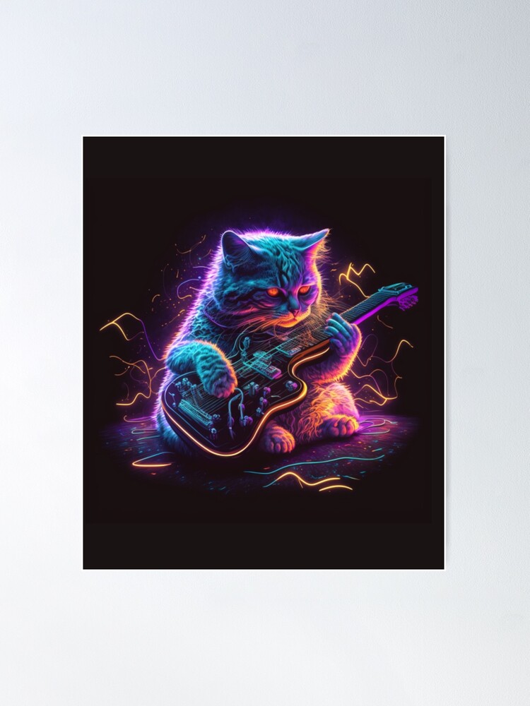 Poster for Sale avec l'œuvre « Chat jouant de la guitare Chat avec des  glaces jouant de la guitare Grand cadeau pour les amoureux des chats » de  l'artiste Agamum