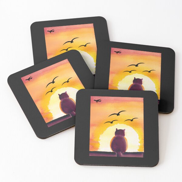 Item preview, CAT WATCHING SUNSET SCENE designed and sold by starfishstuff.