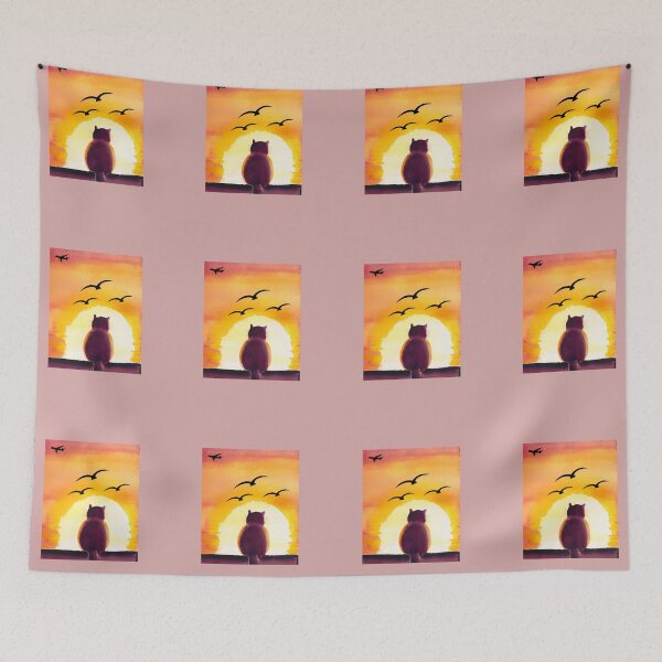 Item preview, CAT WATCHING SUNSET SCENE designed and sold by starfishstuff.