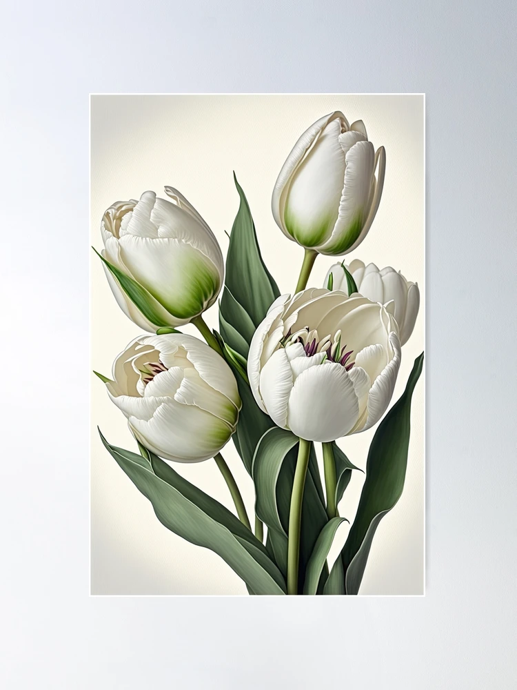 Bouquet of White Tulip (Tulipa SP) Flowers and Baby's Breath (Gypsophila SP) | Large Solid-Faced Canvas Wall Art Print | Great Big Canvas