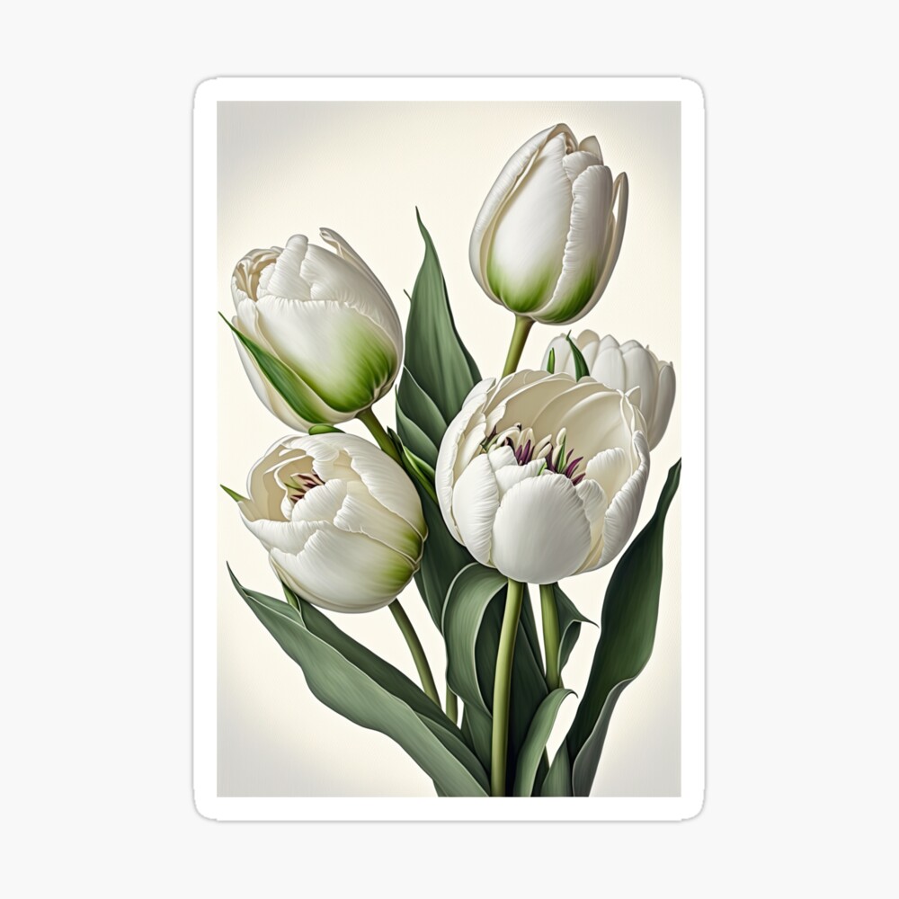 Bouquet of White Tulip (Tulipa SP) Flowers and Baby's Breath (Gypsophila SP) | Large Solid-Faced Canvas Wall Art Print | Great Big Canvas
