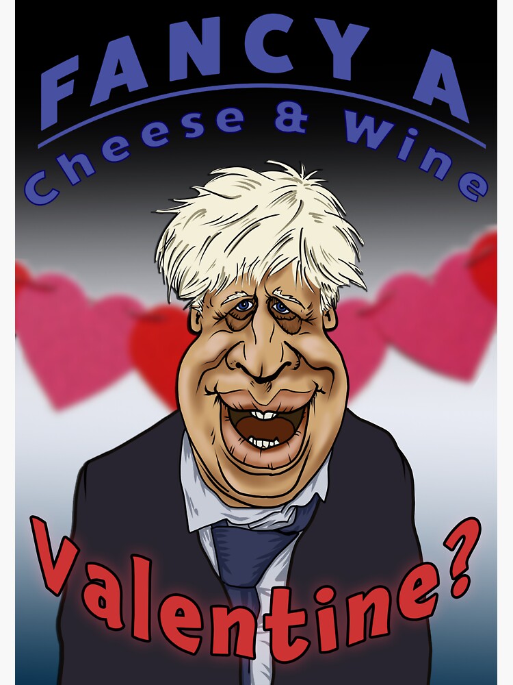 "Cheese & Wine Valentine Boris Johnson Funny Card" Sticker for Sale by
