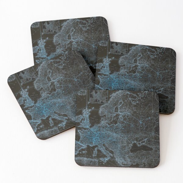 Item preview, Vintage dark glowing map of Europe. Ancient black blue map designed and sold by Long Exposure.