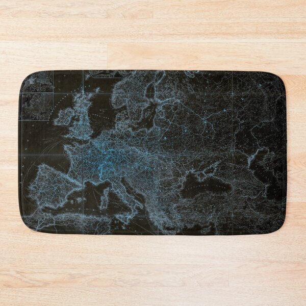 Item preview, Vintage dark glowing map of Europe. Ancient black blue map designed and sold by Long Exposure.