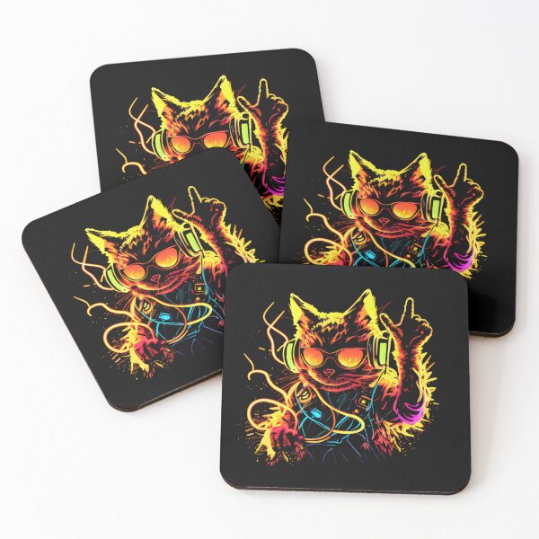 Item preview, Cat DJ Decks 80's 90's Retro Neon Clubbers Rave Party #3 designed and sold by Tellingmoon.