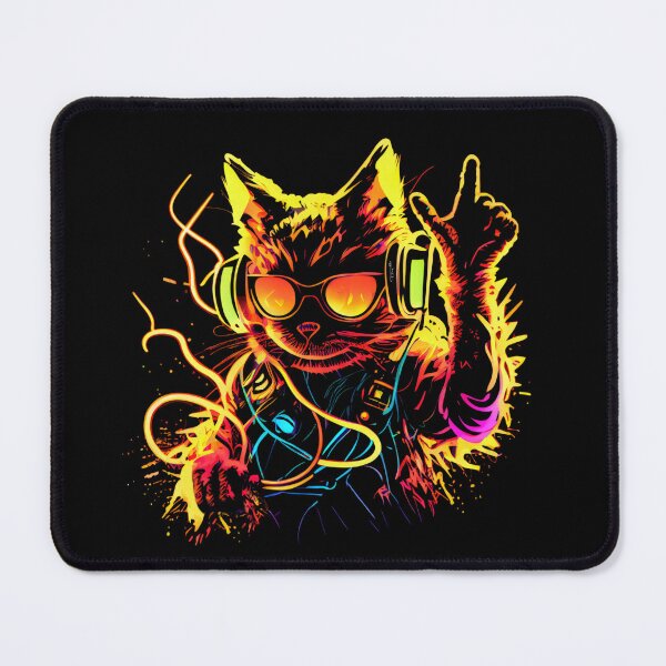 Item preview, Cat DJ Decks 80's 90's Retro Neon Clubbers Rave Party #3 designed and sold by Tellingmoon.