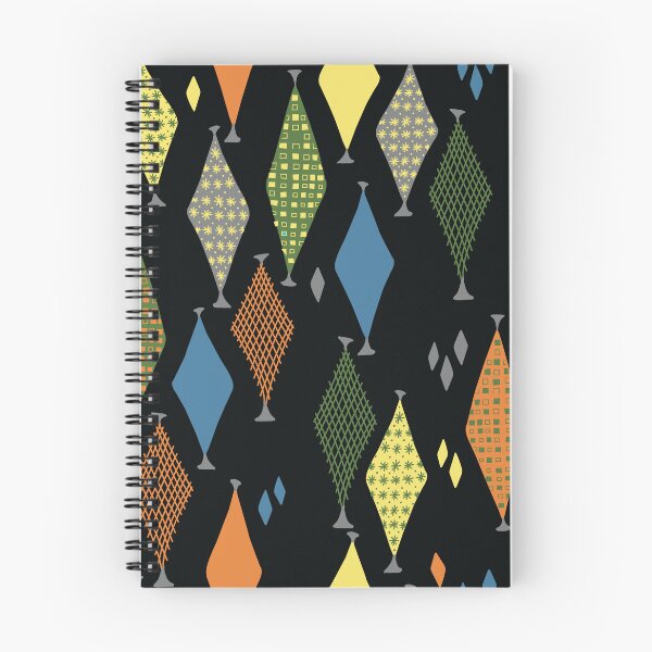 Item preview, 50s 60s Retro Geometric Sketch Fun Earthy Diamonds on Black designed and sold by GypsyGoonDesign.