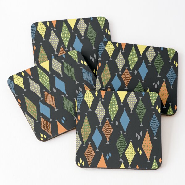 Item preview, 50s 60s Retro Geometric Sketch Fun Earthy Diamonds on Black designed and sold by GypsyGoonDesign.