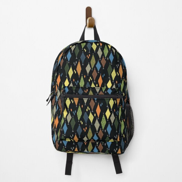 Item preview, 50s 60s Retro Geometric Sketch Fun Earthy Diamonds on Black designed and sold by GypsyGoonDesign.