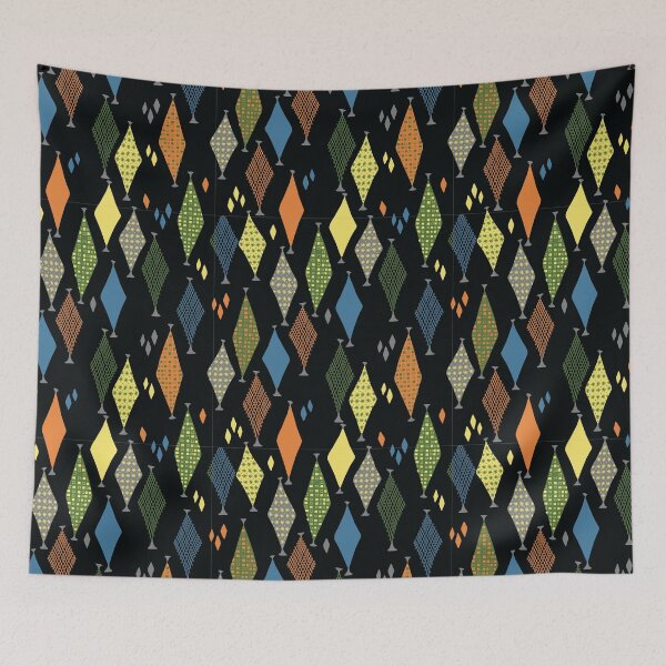 Item preview, 50s 60s Retro Geometric Sketch Fun Earthy Diamonds on Black designed and sold by GypsyGoonDesign.
