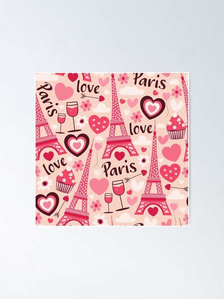 Eiffel tower and hearts - Love Paris Valentines day pattern Poster for  Sale by prirajdesigns