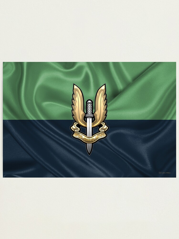 Special Air Service Sas Badge Over Unit Flag Photographic Print By