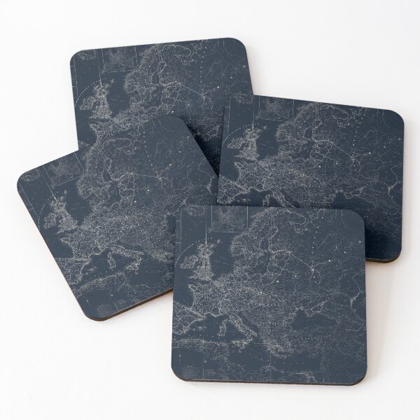 Item preview, Vintage dark glowing map of Europe. Ancient black blue map designed and sold by Long Exposure.