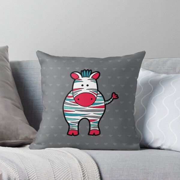 Doodle Zebra Red, Green & Grey Throw Pillow