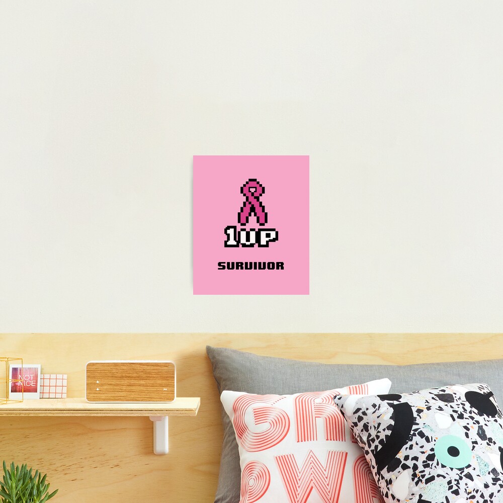 1Up Pink Ribbon Breast Cancer Survivor 8 Bit Photographic Print for Sale  by JonThomson
