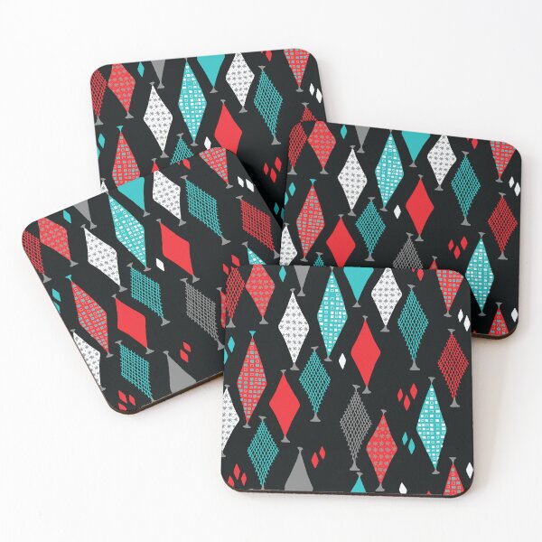 Item preview, Classic Soda Fountain 50s 60s Retro Geometric Sketch Diamonds on Black designed and sold by GypsyGoonDesign.