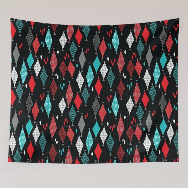 Item preview, Classic Soda Fountain 50s 60s Retro Geometric Sketch Diamonds on Black designed and sold by GypsyGoonDesign.
