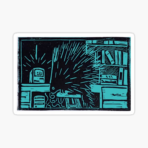 porky pine goes online in teal Sticker