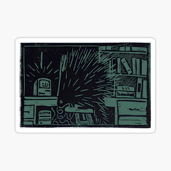 porky pine goes online in forest green Sticker