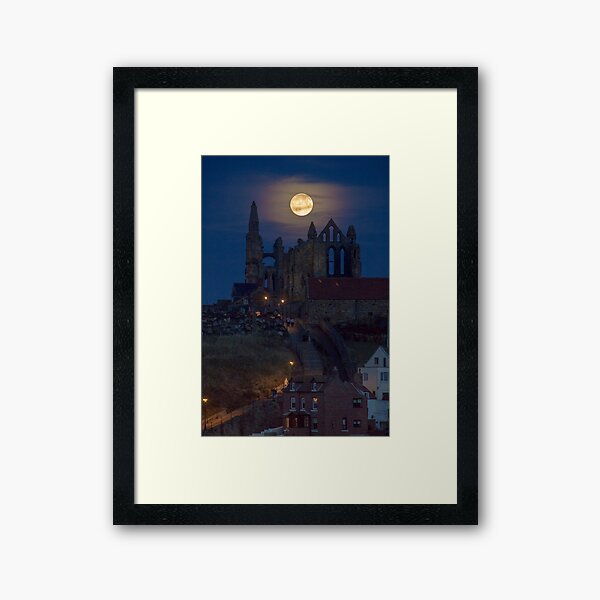 Super Moon Rise over Whitby Abbey North Yorkshire Dracula  Framed Art Print