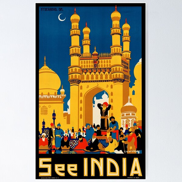 Vista previa del artículo con la obra «VER INDIA Hyderabad Charminar Monument 1920s Vintage Art Deco Travel Póster», diseñado y vendido por retroposters.