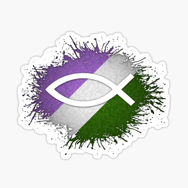 Item preview, Paint Splatter Genderqueer Pride Flag Fish Symbol designed and sold by LiveLoudGraphic.