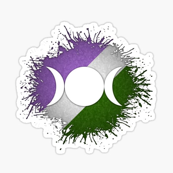 Paint Splatter Genderqueer Pride Flag Triple Goddess Moon Symbol Sticker