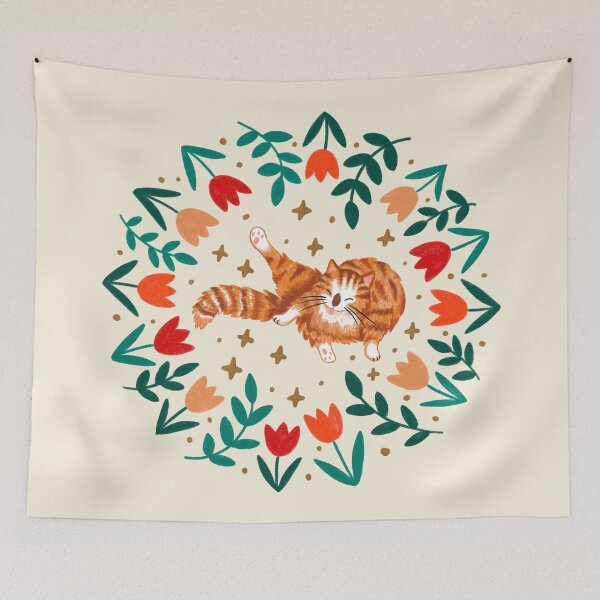 Item preview, Funny Ginger Cat & Spring Tulip Flowers - Cream Background designed and sold by Emma Carpenter.