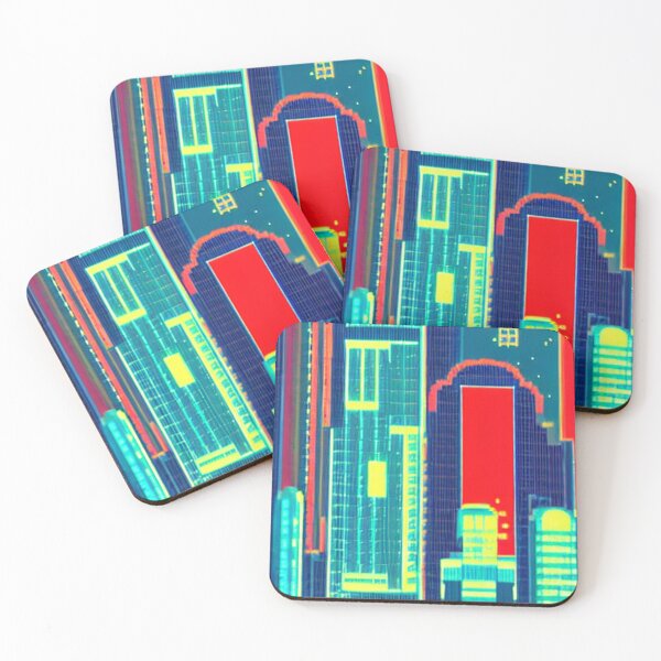Item preview, 8-bit style cityscape neon red designed and sold by PixelDripped.