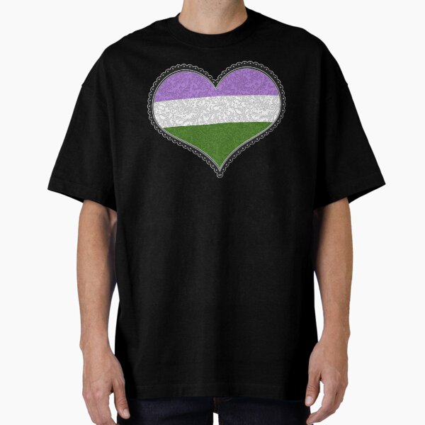 Elegant Genderqueer Pride Decorative Heart in Pride Flag Colors Oversized T-Shirt