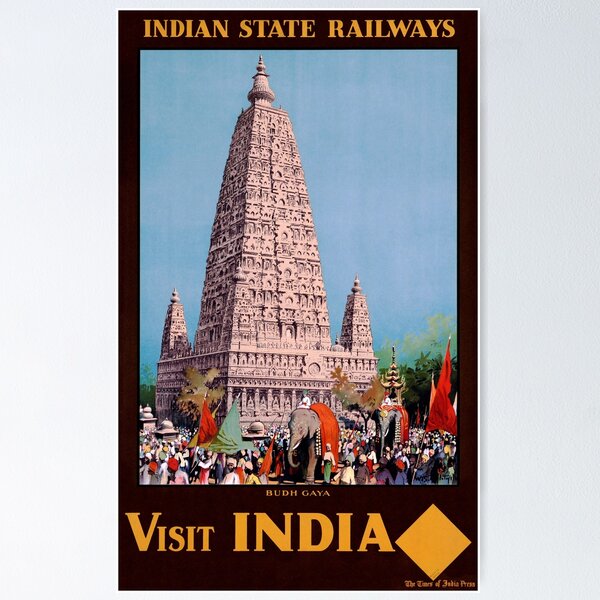 Item preview, VISIT INDIA Bodh Gaya 1930s Indian State Railways Vintage Travel Poster designed and sold by retroposters.