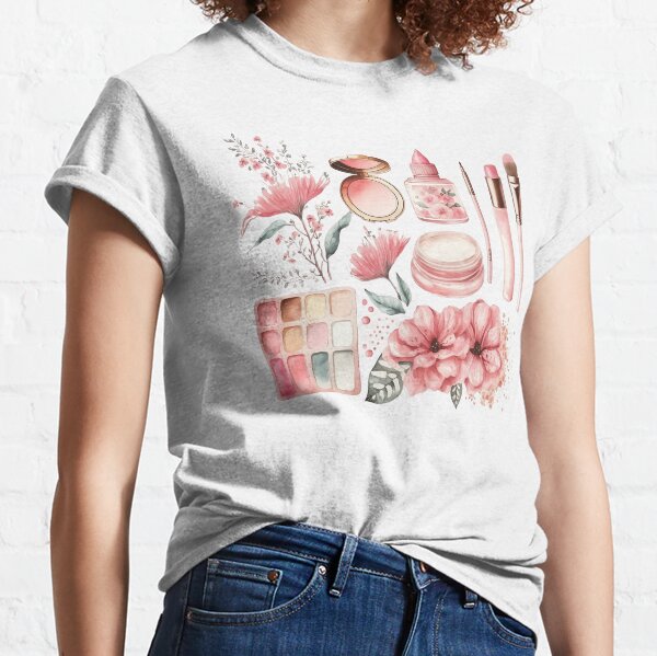 Pink Flowers and Make Up Watercolor Classic T-Shirt