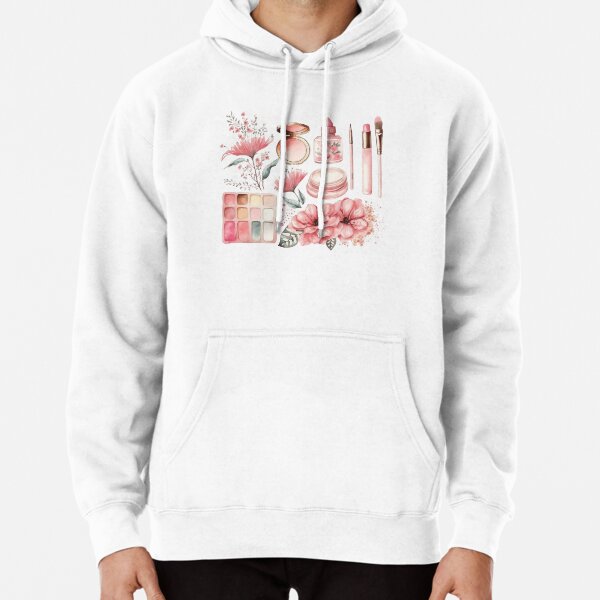 Pink Flowers and Make Up Watercolor Pullover Hoodie