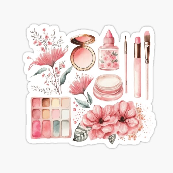 Pink Flowers and Make Up Watercolor