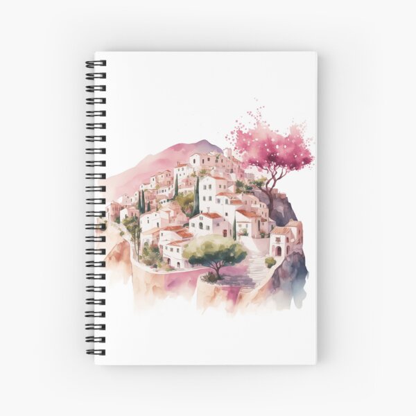 Pink village watercolor Spiral Notebook
