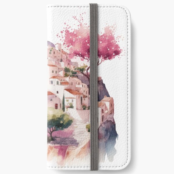 Pink village watercolor iPhone Wallet