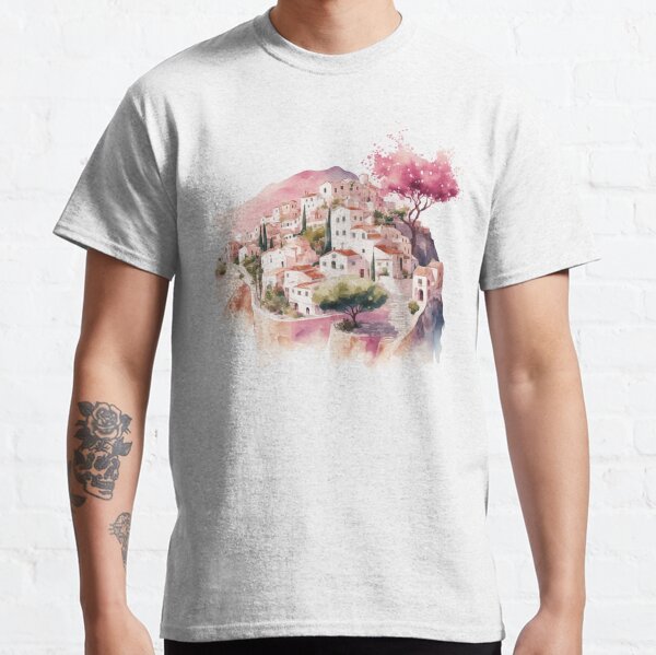 Pink village watercolor  Classic T-Shirt