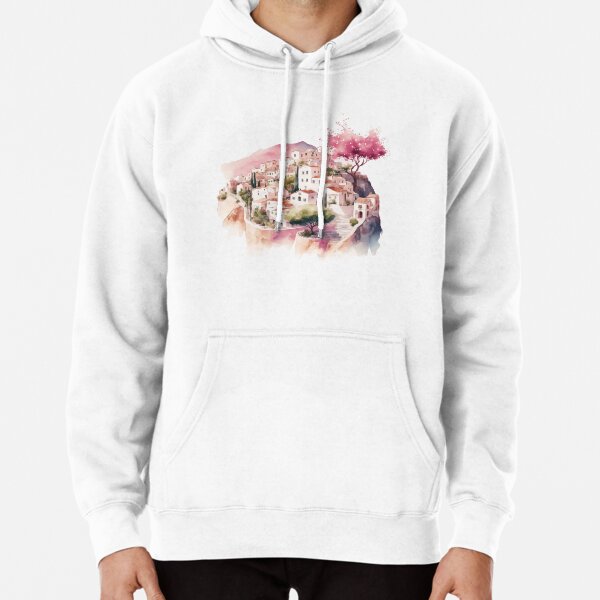 Pink village watercolor Pullover Hoodie