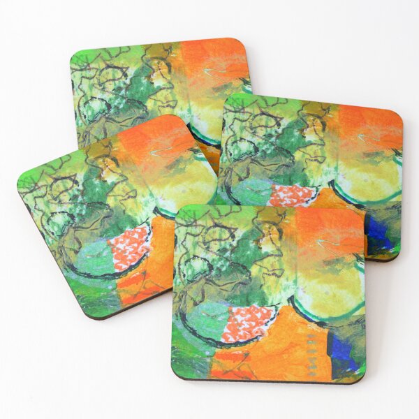 Item preview, Modern Green and Orange Mixed Media Collage Art designed and sold by NancyMerkle.