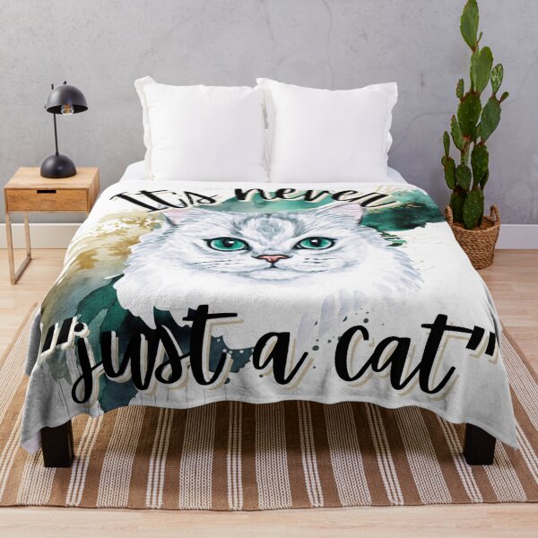 Item preview, It’s never just a cat, cat owner, rescue cats, Watercolor white cat green eyes designed and sold by JoeyGraceCatCo.