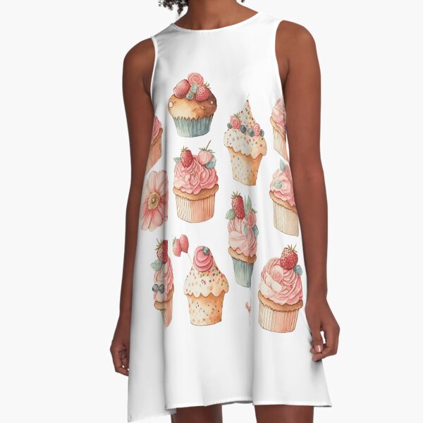 Delicious Cupcakes Watercolor A-Line Dress