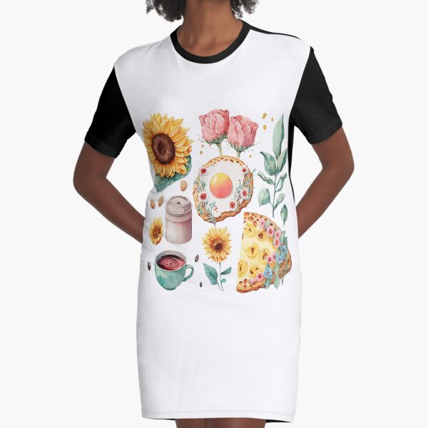 Mediterranean Breakfast Watecolor Graphic T-Shirt Dress