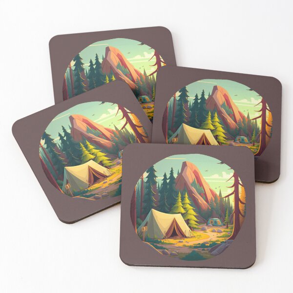 Item preview, camping under mountains in woods hand drawn designed and sold by salahnewdesign.