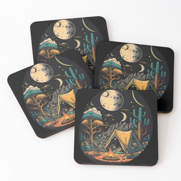 Item preview, camping under moon in woods hand drawn designed and sold by salahnewdesign.