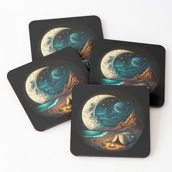 Item preview, camping under moon in beach hand drawn designed and sold by salahnewdesign.