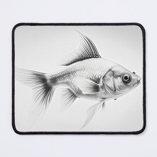 Artikelvorschau, Schwarz-weiß-goldene Fisch-Bleistiftzeichnung entworfen und verkauft von Pencil-Art.