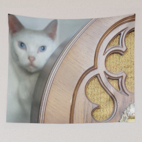 Item preview, Cat Hiding Behind Vintage Radio designed and sold by Nalinne Jones.