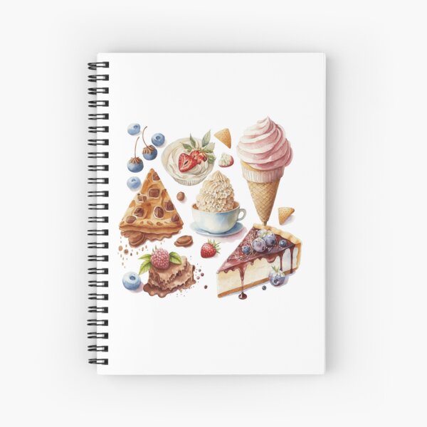 Cakes and ice cream Watercolor Spiral Notebook