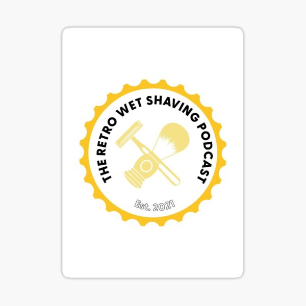 Item preview, The Retro Wet Shaving Podcast logo yellow and white designed and sold by The-Retro-WSP.